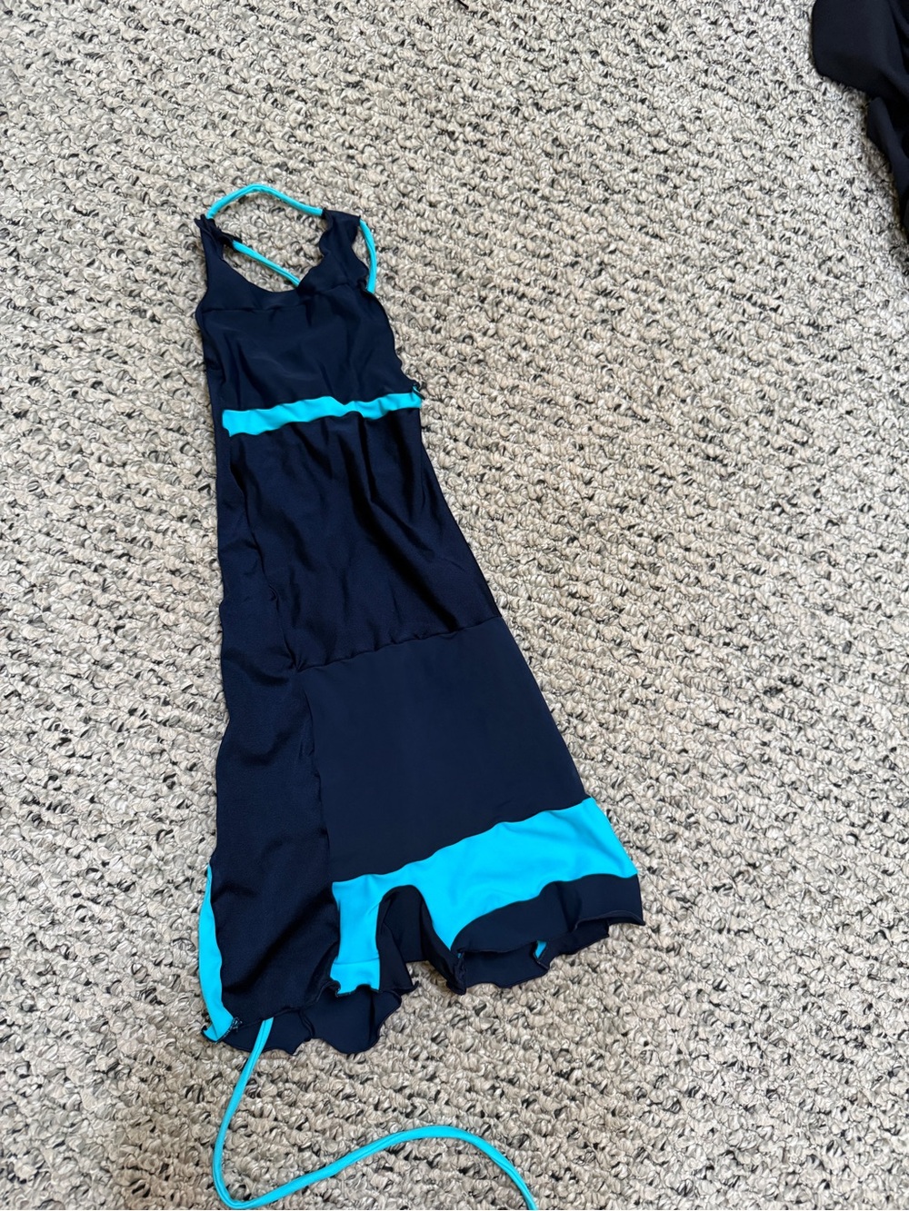 Color block blue scalloped swimsuit halter neck romper